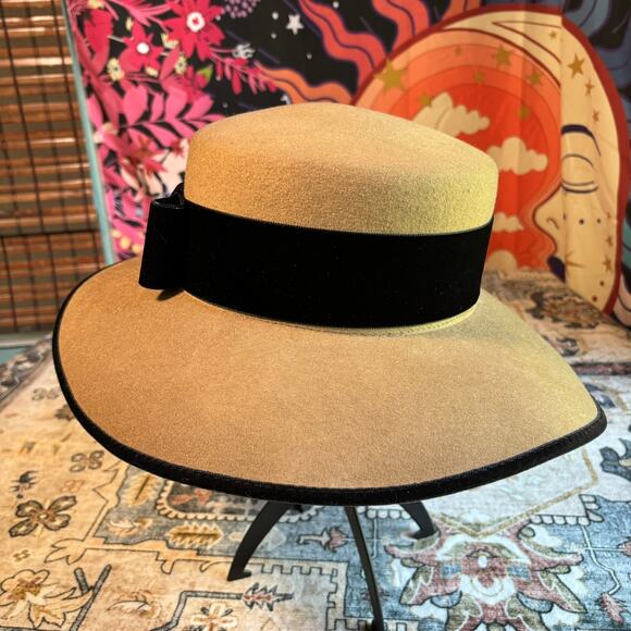 Vintage J Peterman Made in Italy Wool Hat Women's Velvet Bow Formal Brown Hat - Picture 5 of 13